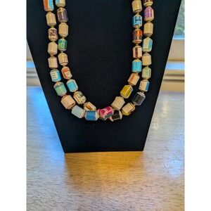 South Africa Handcraft Paper Beaded Necklace Multicolor Double Strand Statement